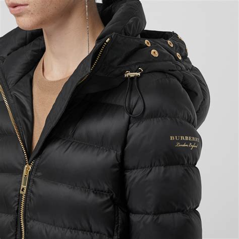 burberry london long down jacket with fur hoodie|Burberry black sweatshirt with check.